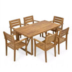 Christopher Knight Home Huodi Set da pranzo moderno a 7 pezzi in acacia con design a doghe per patio