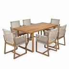 Christopher Knight Home Thrinot Ensemble de salle à manger moderne 7 pièces en acacia pour terrasse avec table à lattes et design en corde