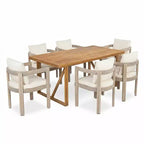 Christopher Knight Home Gruneo - Ensemble de salle à manger d'extérieur moderne 7 pièces en acacia avec coussin et design à lattes