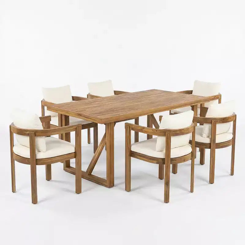 Christopher Knight Home Gruneo - Ensemble de salle à manger d'extérieur moderne 7 pièces en acacia avec coussin et design à lattes