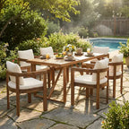 Christopher Knight Home Gruneo Modern 7 Piece Patio Acacia Dining Set with Cushion and Slatted Design