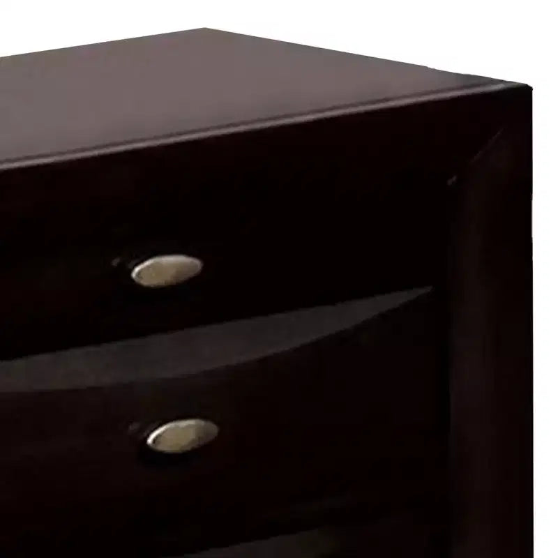 Comodino spazioso, pomelli in metallo, 3 cassetti, legno massello nero