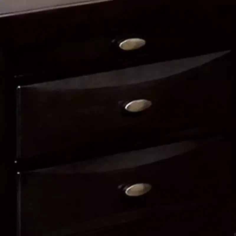 Comodino spazioso, pomelli in metallo, 3 cassetti, legno massello nero