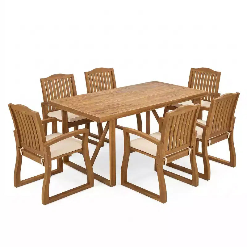 Christopher Knight Home Wrinki Set da pranzo moderno per patio in acacia a 7 pezzi con design a doghe