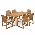 Christopher Knight Home Wrinki Set da pranzo moderno per patio in acacia a 7 pezzi con design a doghe