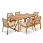Christopher Knight Home Bryan Set da pranzo moderno da 7 pezzi da giardino in acacia con tavolo a doghe e design in corda