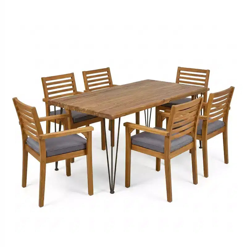 Set da pranzo da 7 pezzi da esterni in legno di acacia con cuscini Irish Rustic Christopher Knight Home