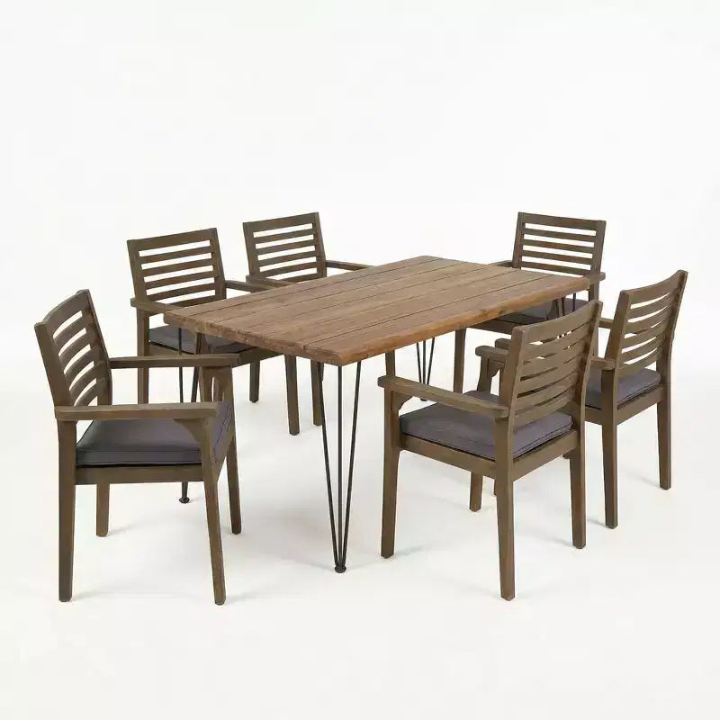Set da pranzo da 7 pezzi da esterni in legno di acacia con cuscini Irish Rustic Christopher Knight Home
