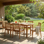 Christopher Knight Home Andiez Modern 7 Piece Patio Acacia Dining Set with Expandable Slatted Table and Rope Design
