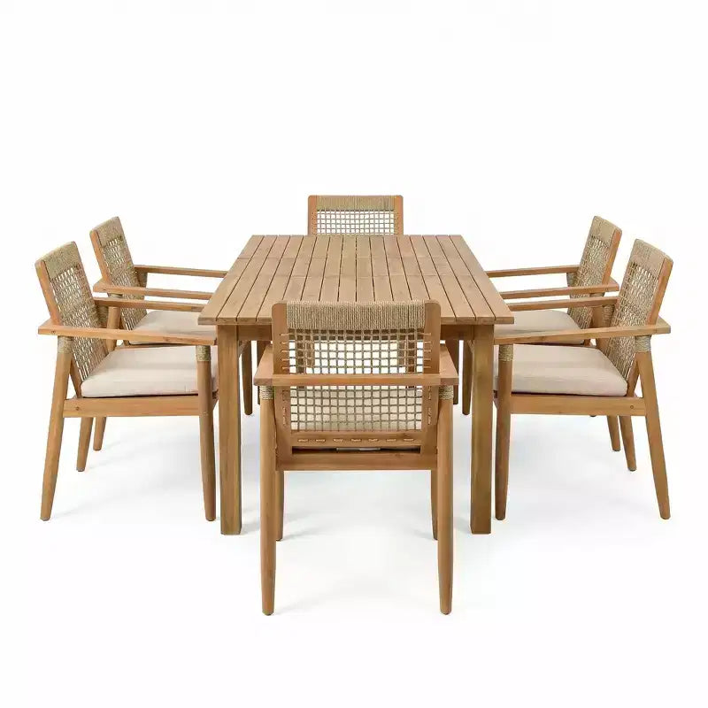 Christopher Knight Home Andiez Set da Pranzo da Esterno Moderno da 7 Pezzi in Acacia con Tavolo Espandibile a Doghe e Design in Corda