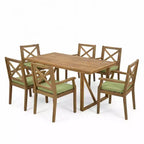 Christopher Knight Home Perla Set da Pranzo Rustico da Giardino 7 Pezzi in Legno di Acacia con Cuscini