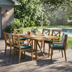 Christopher Knight Home Perla Set da Pranzo Rustico da Giardino 7 Pezzi in Legno di Acacia con Cuscini