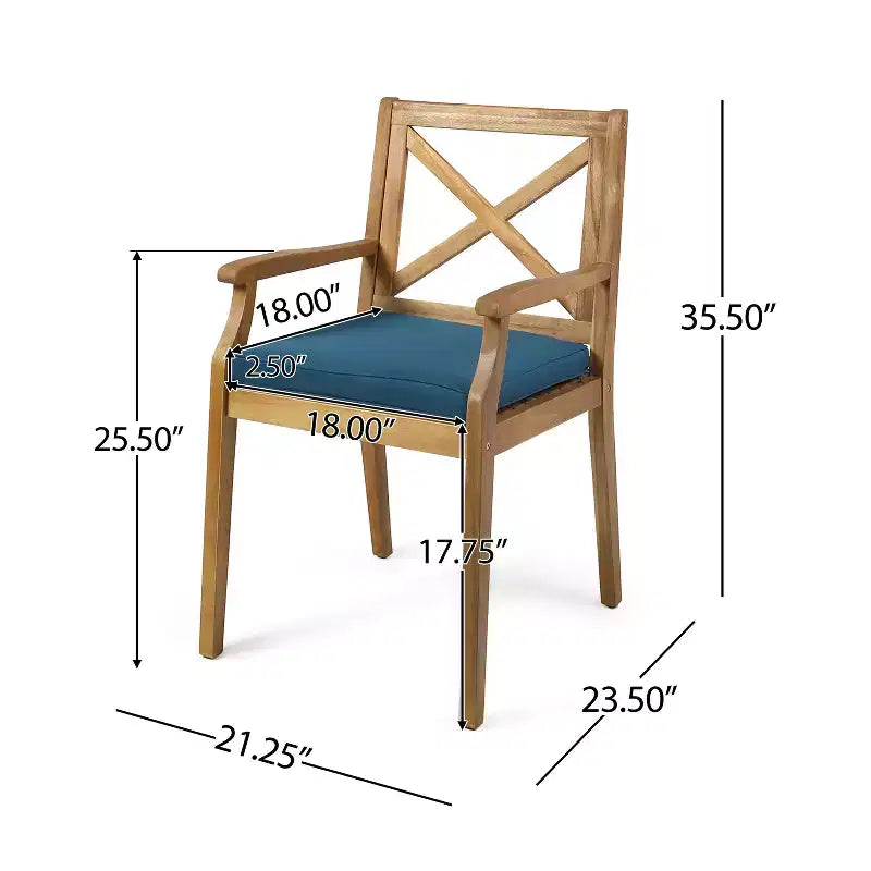 Christopher Knight Home Perla Set da Pranzo Rustico da Giardino 7 Pezzi in Legno di Acacia con Cuscini