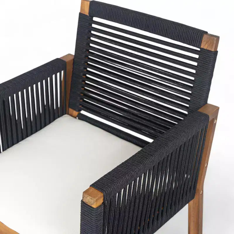 Christopher Knight Home Cristi Set da pranzo moderno per patio da 7 pezzi in acacia con tavolo a doghe, gambe in ferro e design in corda