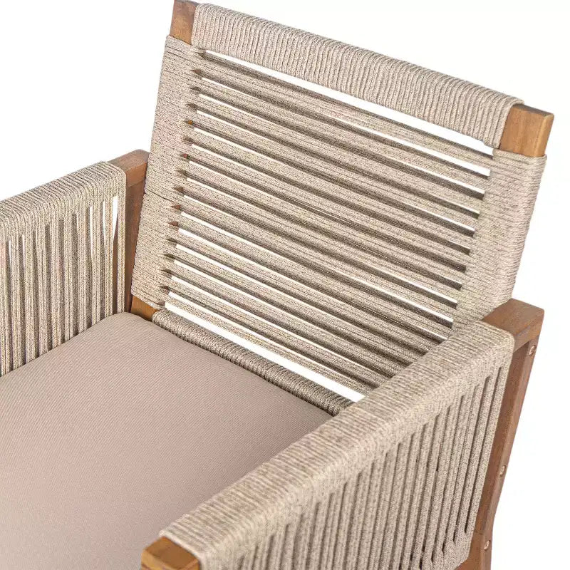 Christopher Knight Home Cristi Set da pranzo moderno per patio da 7 pezzi in acacia con tavolo a doghe, gambe in ferro e design in corda