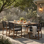 Christopher Knight Home Cristi Set da pranzo moderno per patio da 7 pezzi in acacia con tavolo a doghe, gambe in ferro e design in corda