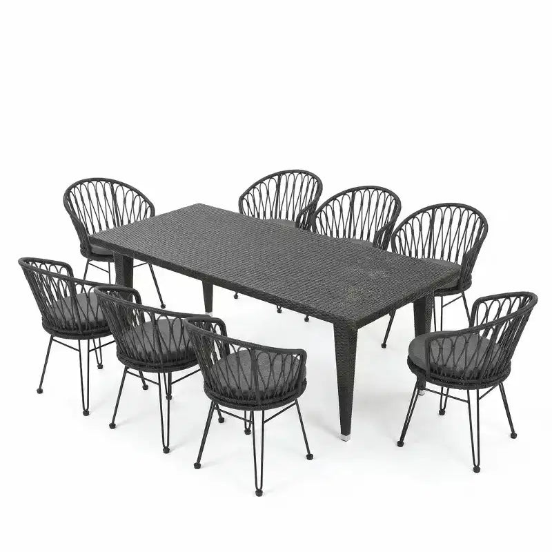 Christopher Knight Home Dominca Set da pranzo Boho da 9 pezzi in ferro e rattan con cuscini per patio