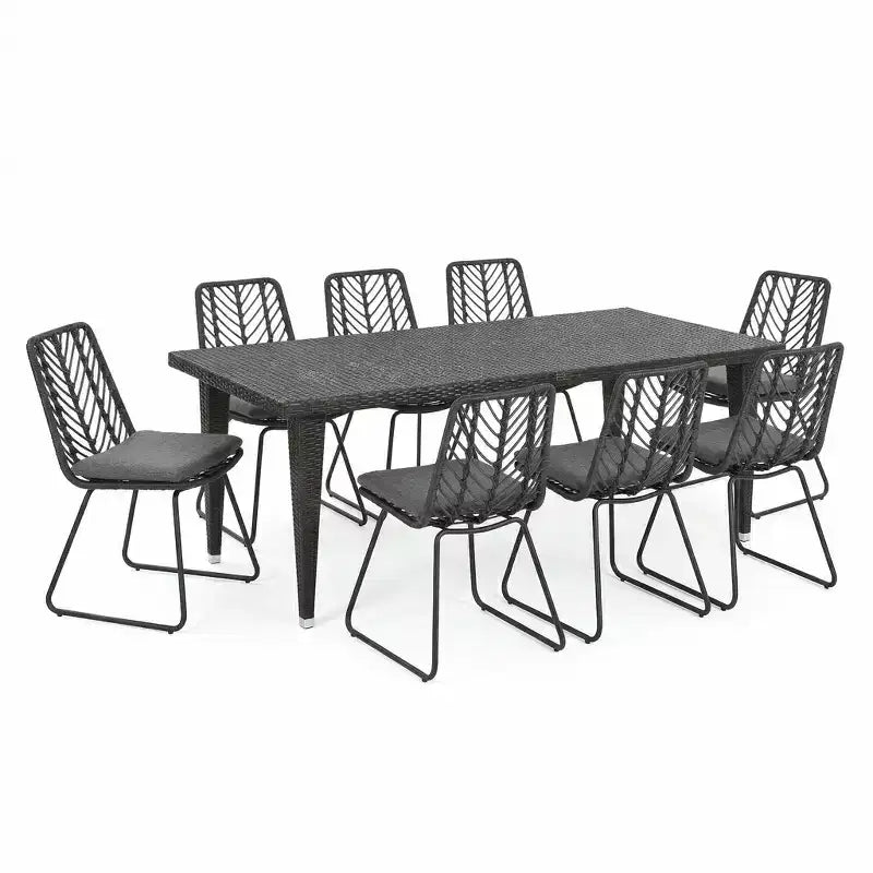 Christopher Knight Home Deja Set da Pranzo Transizionale da 9 Pezzi per Esterni in Rattan di Ferro con Cuscini