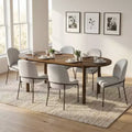 Christopher Knight Home Samori Modern 7 Piece Patio Rubberwood and Iron Dining Set with Oval Table and Upholstered Chairs