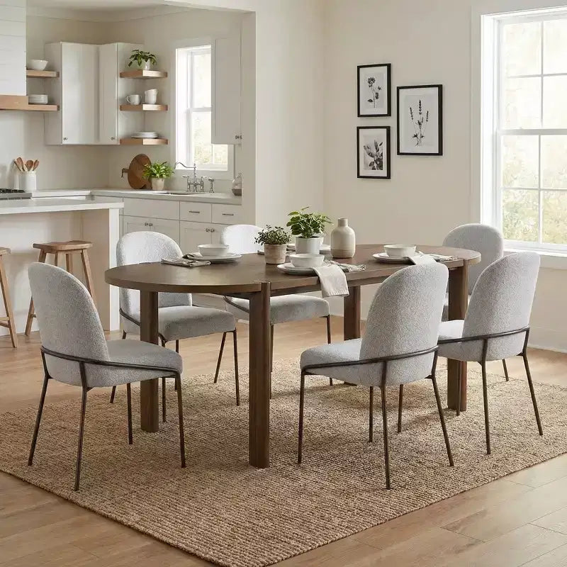Christopher Knight Home Samori, ensemble de salle à manger moderne 7 pièces avec table ovale et chaises rembourrées en hévéa et fer