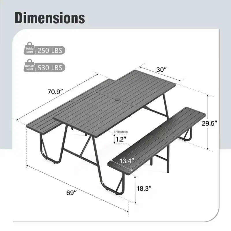 Captiva Designs Set da pranzo per esterni in legno con struttura a forma di A e foro per ombrellone
