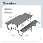 Captiva Designs Set da pranzo per esterni in legno con struttura a forma di A e foro per ombrellone