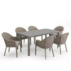 Martha Stewart All-Weather 62 Aluminum Patio Table with 6 Rattan Wicker Stack Chairs - Gray