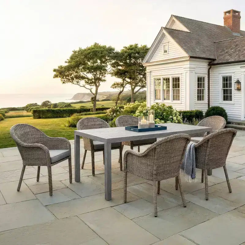 Tavolo da patio in alluminio Martha Stewart All-Weather 62 con 6 sedie impilabili in vimini e rattan - Grigio