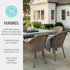 Tavolo da patio in alluminio Martha Stewart All-Weather 62 con 6 sedie impilabili in vimini e rattan - Grigio