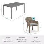 Tavolo da patio in alluminio Martha Stewart All-Weather 62 con 6 sedie impilabili in vimini e rattan - Grigio