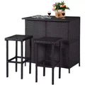 Gymax Set of 3 Patio Bar Set w/ Tempered Glass Tabletop 2-Tier Storage Removable Cushions