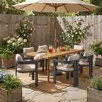ModernLuxe Set da Pranzo per Esterni da 7 Pezzi per 6 Persone, Set da Arredo Giardino con Tavolo da Pranzo e 6 Sedie con Cuscini e Telaio Resistente alle Intemperie