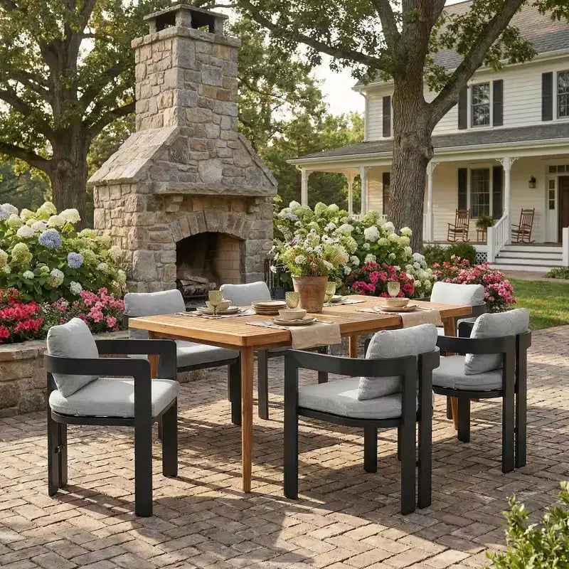 ModernLuxe Ensemble de salle à manger d'extérieur 7 pièces pour 6 personnes, ensemble de meubles de patio de jardin avec 6 chaises avec coussins et cadre résistant aux intempéries