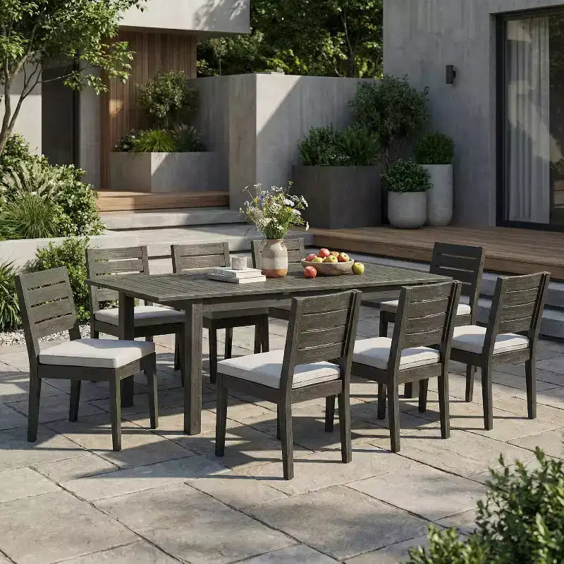 Christopher Knight Home Rani Modern 9 Piece Acacia Dining Set with Expandable Slatted Table and Cushions
