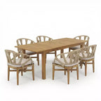 Christopher Knight Home Kenedy - Set da pranzo da esterno boho 7 pezzi in legno di acacia e vimini con tavolo allungabile a doghe