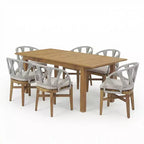 Christopher Knight Home Kenedy - Set da pranzo da esterno boho 7 pezzi in legno di acacia e vimini con tavolo allungabile a doghe