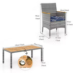 Set da pranzo da esterno Gymax 9 pezzi per 8 persone con sedie e tavolo in PE rattan, con 2 fori per ombrellone per giardino, ponte, patio