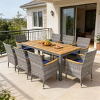 Set da pranzo da esterno Gymax 9 pezzi per 8 persone con sedie e tavolo in PE rattan, con 2 fori per ombrellone per giardino, ponte, patio