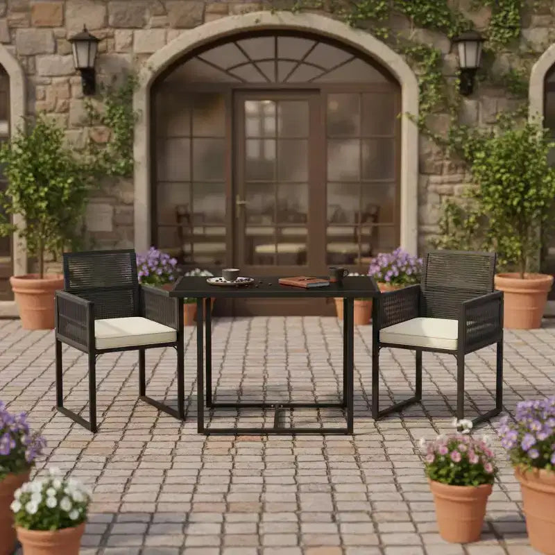 Ensemble de mobilier de jardin 3 pièces en rotin PE Gymax avec chaises pliantes rembourrées pour terrasse ou jardin