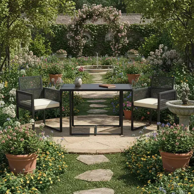Ensemble de mobilier de jardin 3 pièces en rotin PE Gymax avec chaises pliantes rembourrées pour terrasse ou jardin