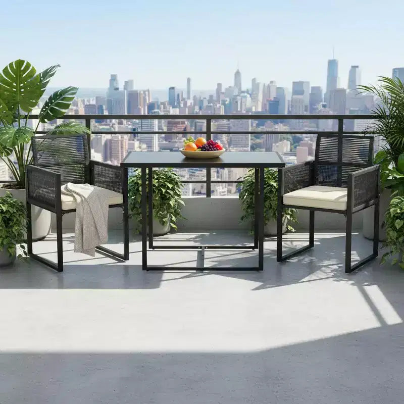 Ensemble de mobilier de jardin 3 pièces en rotin PE Gymax avec chaises pliantes rembourrées pour terrasse ou jardin