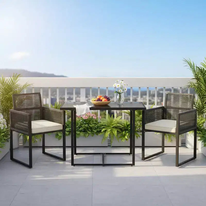 Ensemble de mobilier de jardin 3 pièces en rotin PE Gymax avec chaises pliantes rembourrées pour terrasse ou jardin
