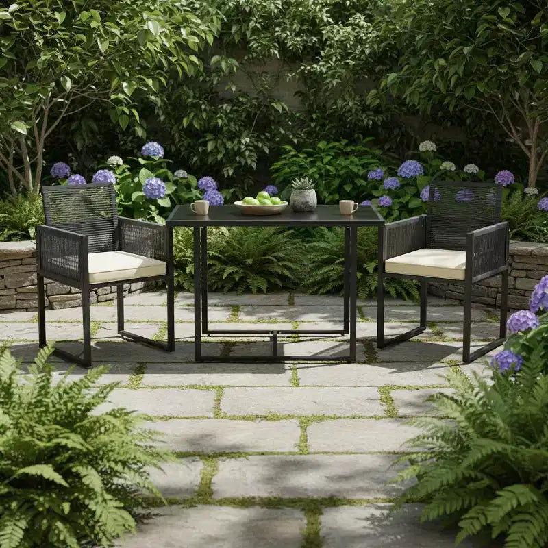 Ensemble de mobilier de jardin 3 pièces en rotin PE Gymax avec chaises pliantes rembourrées pour terrasse ou jardin