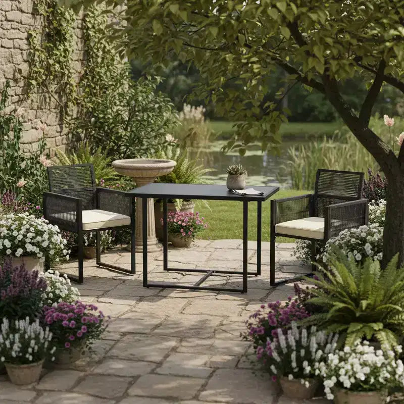 Ensemble de mobilier de jardin 3 pièces en rotin PE Gymax avec chaises pliantes rembourrées pour terrasse ou jardin