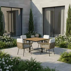 Set da pranzo Gymax 5 pezzi da esterno con tavolo rettangolare in legno di acacia e sedie imbottite per cortile e giardino