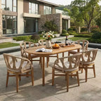 Christopher Knight Home Cascade 7 Piece Boho Outdoor Acacia Wood Wicker Dining Set with Outdoor Oval Slatted Table
