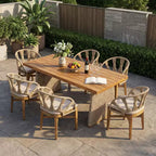 Christopher Knight Home Ferb 7 Piece Boho Outdoor Acacia Wood Wicker Dining Set with Cushions