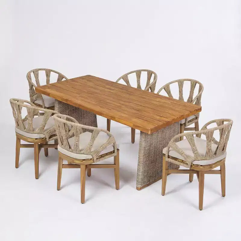 Christopher Knight Home Ferb Ensemble de salle à manger 7 pièces bohème en bois d'acacia et osier avec coussins
