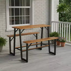 Ensemble banc de pique-nique et table de patio en bois d'acacia Gymax avec repose-pieds intégrés et pieds réglables pour des repas confortables en extérieur
