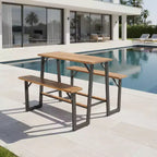 Ensemble banc de pique-nique et table de patio en bois d'acacia Gymax avec repose-pieds intégrés et pieds réglables pour des repas confortables en extérieur